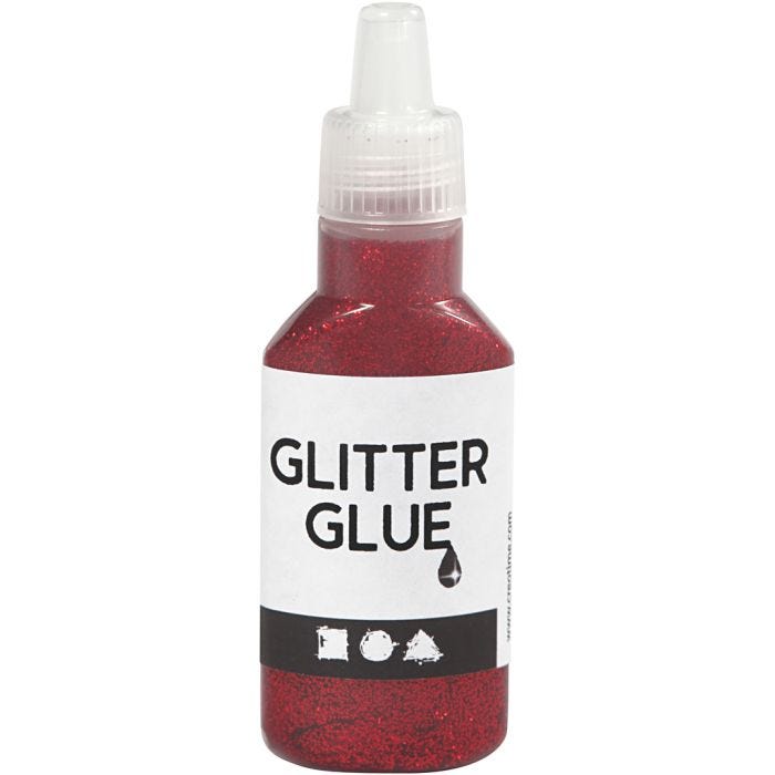 Glitter Glue, red, 25 ml/ 1 bottle