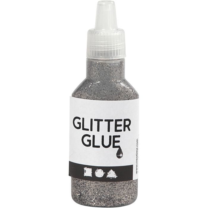 Glitter Glue, silver, 25ml/ 1 bottle