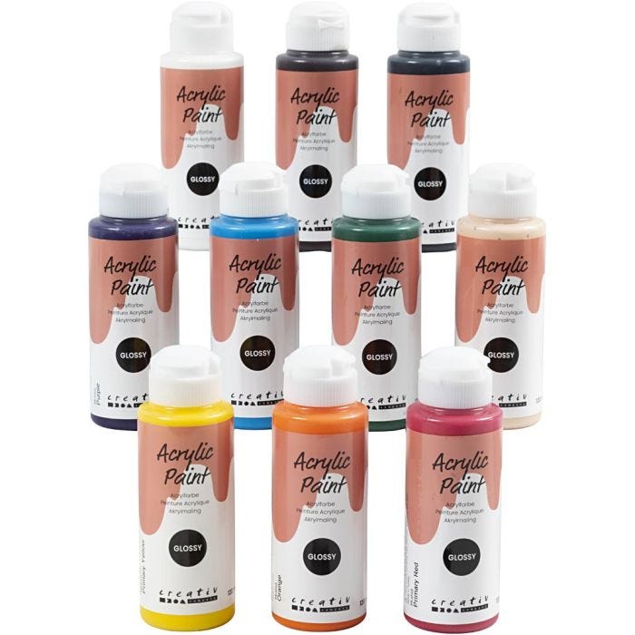 Acrylic Paint Glossy, assorted colours, 10x120 ml/ 1 pack