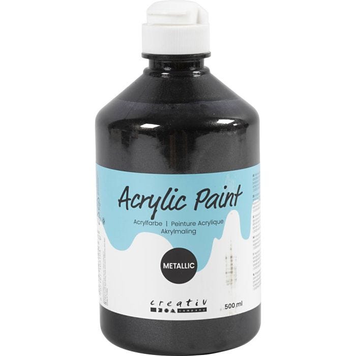 Acrylic Paint Metallic, metallic, black, 500 ml/ 1 bottle