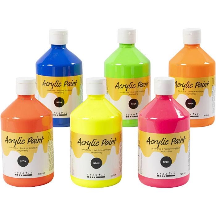 Acrylic Paint Neon, neon colours, 6x500 ml/ 1 pack
