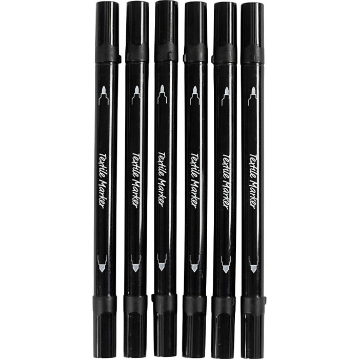 Textile markers, line 2,3+3,6 mm, black, 6 pc/ 1 pack