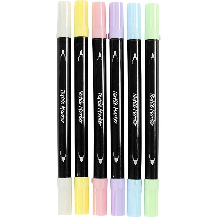 Textile markers, line 2,3+3,6 mm, pastel colours, 6 pc/ 1 pack