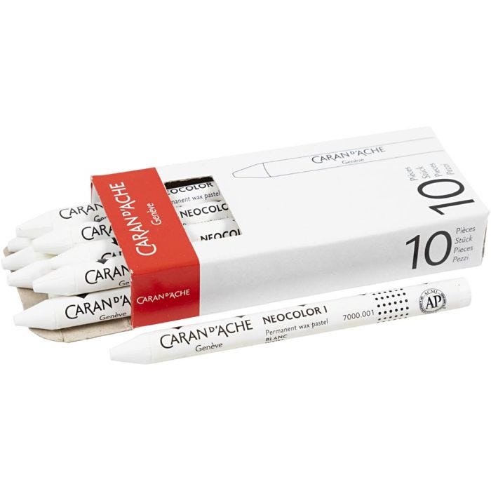 CARAN D’ACHE Neocolor I Crayons, L: 10 cm, thickness 8,5 mm, white (001), 10pc/ 1 pack