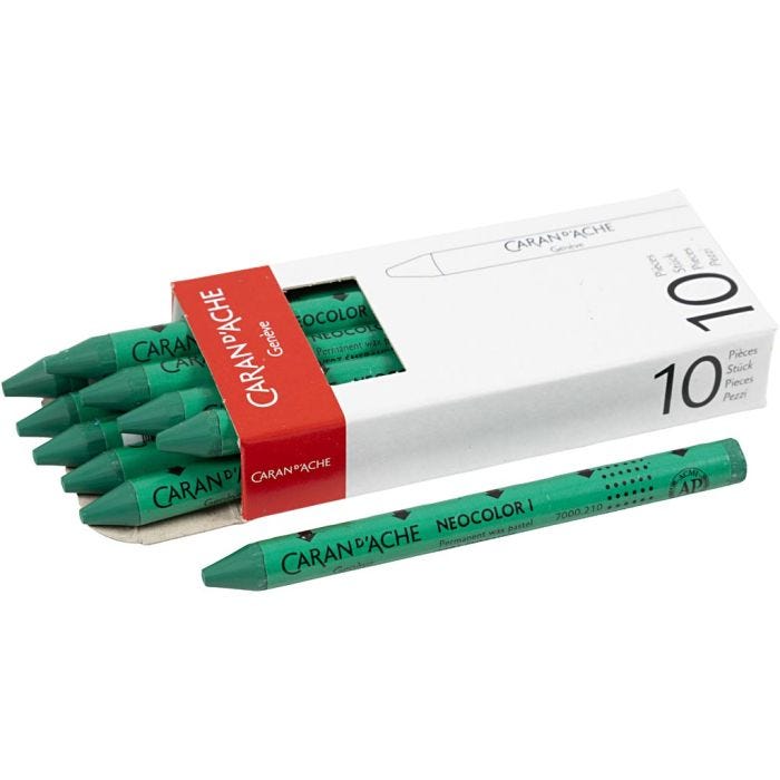 CARAN D’ACHE Neocolor I Crayons, L: 10 cm, thickness 8,5 mm, emerald green (210), 10pc/ 1 pack