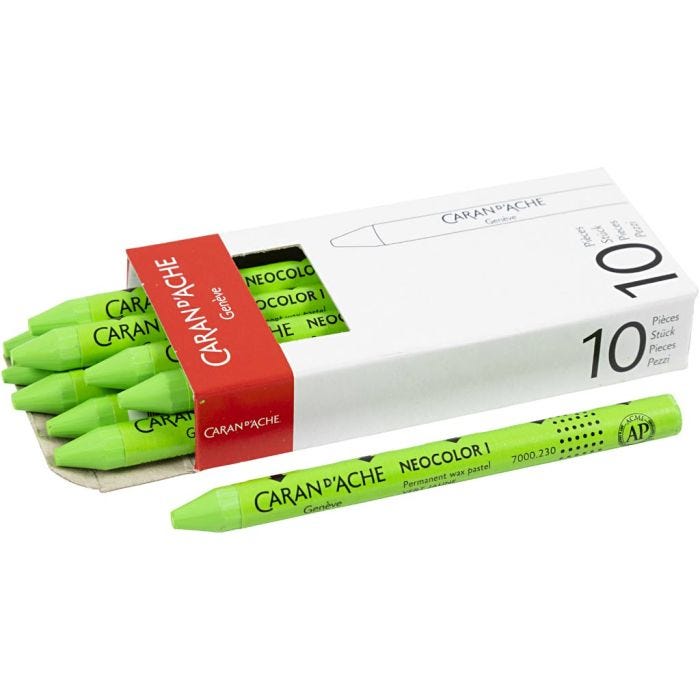 CARAN D’ACHE Neocolor I Crayons, L: 10 cm, thickness 8,5 mm, yellow green (230), 10 pc/ 1 pack