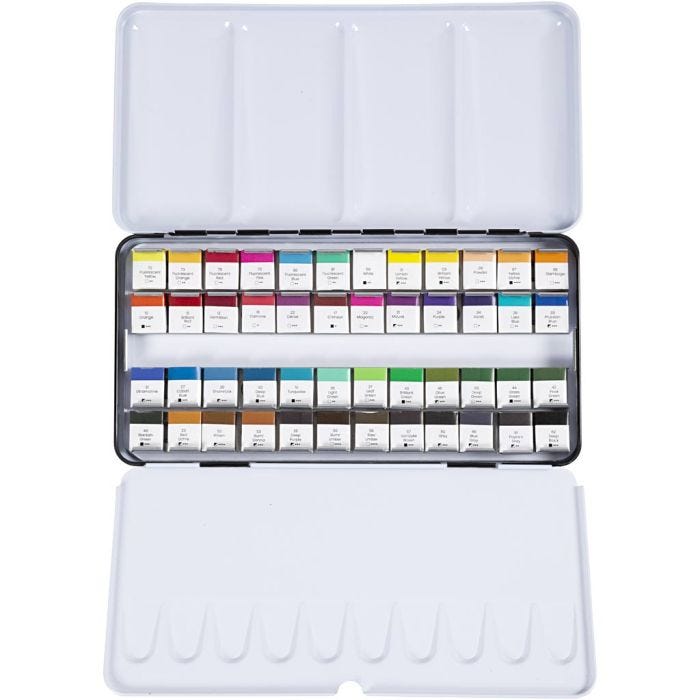 Art watercolour, ½-pan, size 10x15x20 mm, standard colours, 48colour/ 1 pack