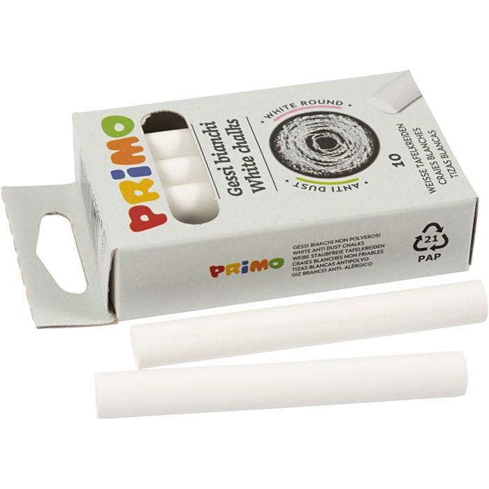 Chalkboard Chalk, L: 8 cm, dia. 10 mm, white, 10 pc/ 1 pack