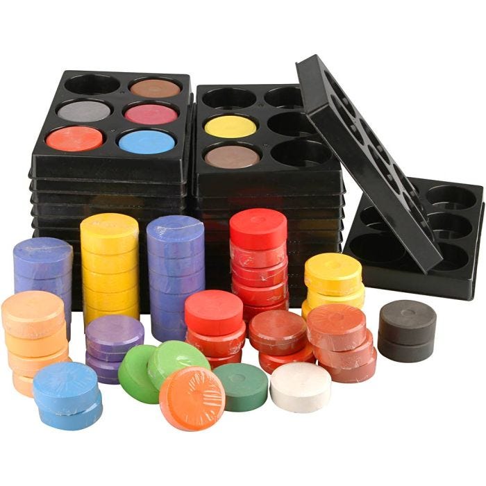 Watercolours, H: 16 mm, dia. 44 mm, assorted colours, 1 set