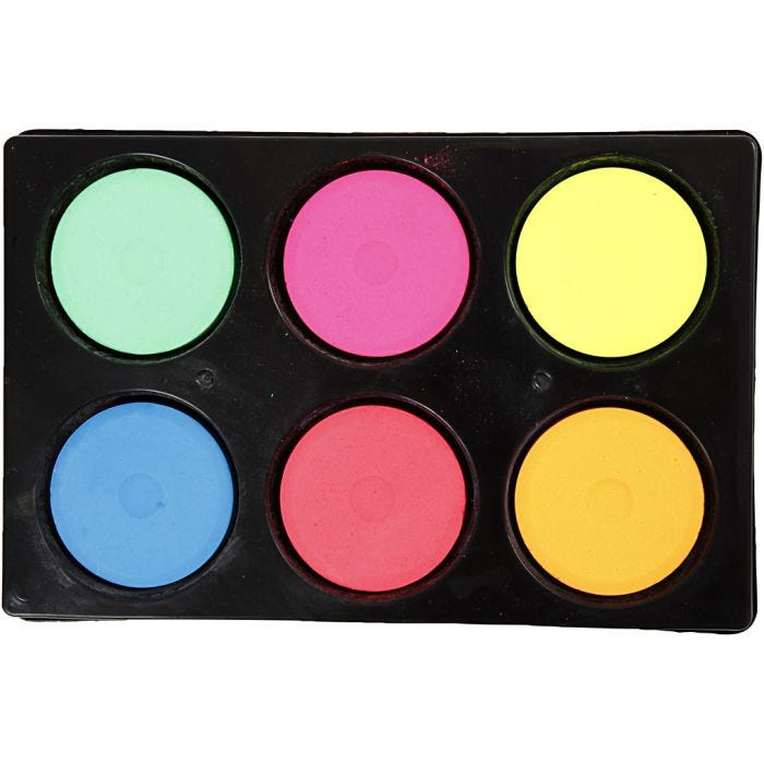 Watercolours, H: 16 mm, dia. 44 mm, neon colours, 1 pack