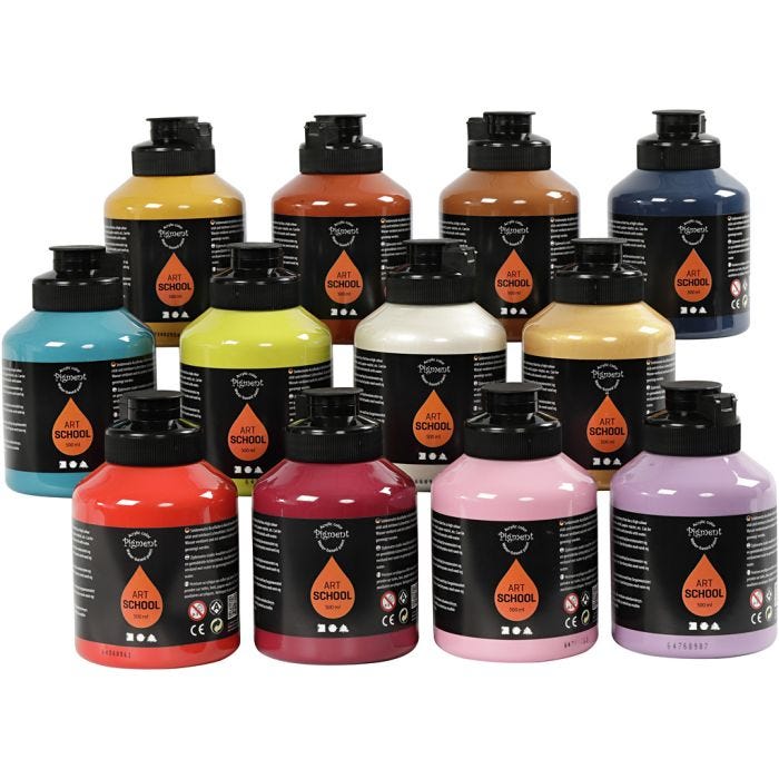 Acrylic Paint, semi-glossy, additional colours, 12x500 ml/ 1 pack