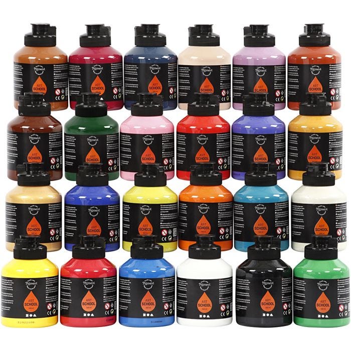 Acrylic Paint, semi-glossy, assorted colours, 24x500 ml/ 1 pack