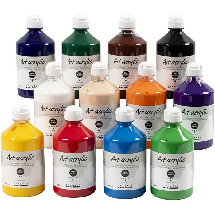 Art Acrylic, semi-glossy, standard colours, 12x500 ml/ 1 pack