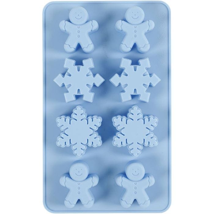 Silicone Mould, ice crystals and cookie men, H: 2,5 cm, L: 3 cm, W: 4,5 cm, 12,5 ml, 1 pc