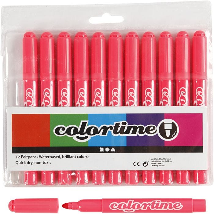 Colortime Markers, line 5 mm, pink, 12 pc/ 1 pack