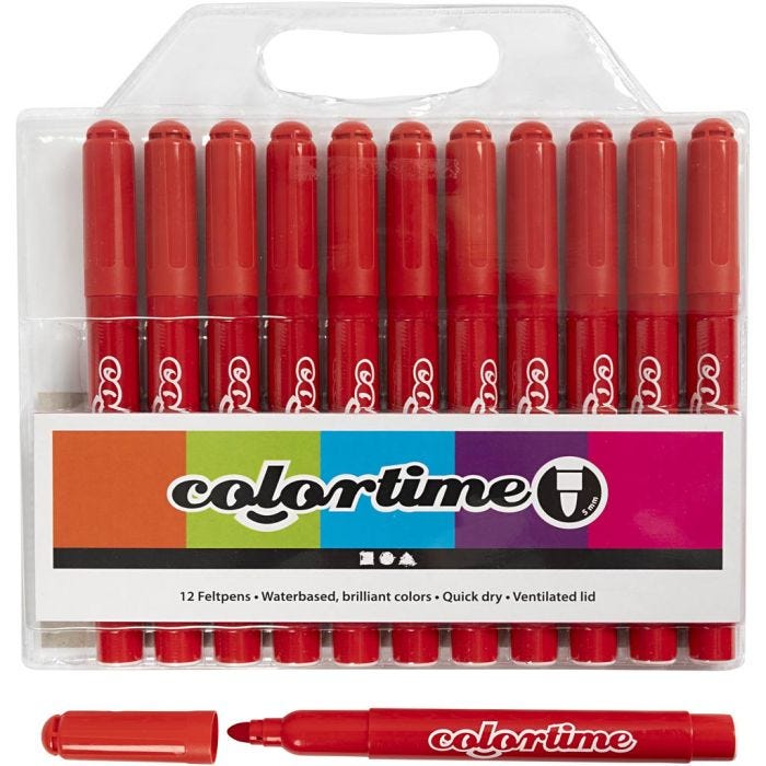 Colortime Markers, line 5 mm, red, 12 pc/ 1 pack