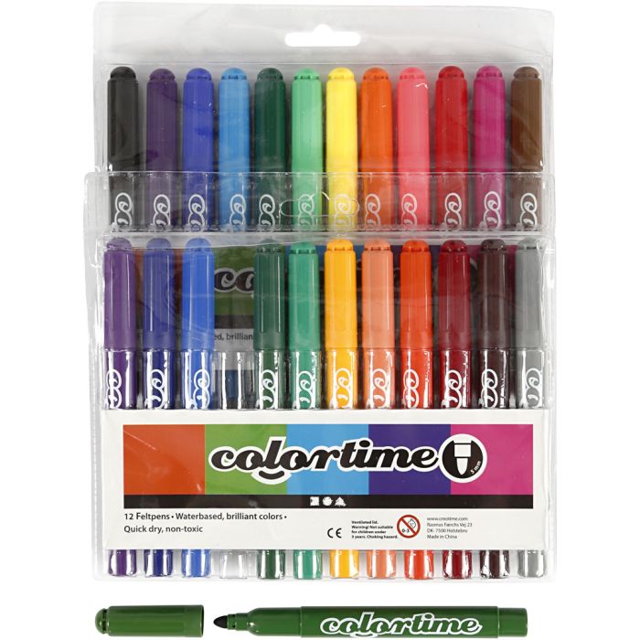 Colortime Markers, line 5 mm, assorted colours, 24 pc/ 1 pack
