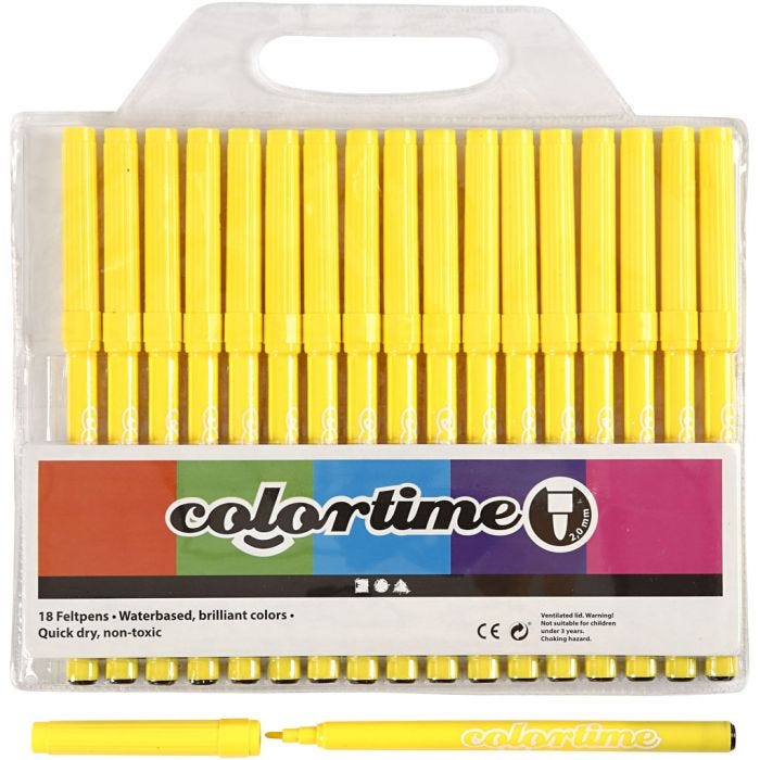 Colortime Markers, line 2 mm, lemon yellow, 18 pc/ 1 pack