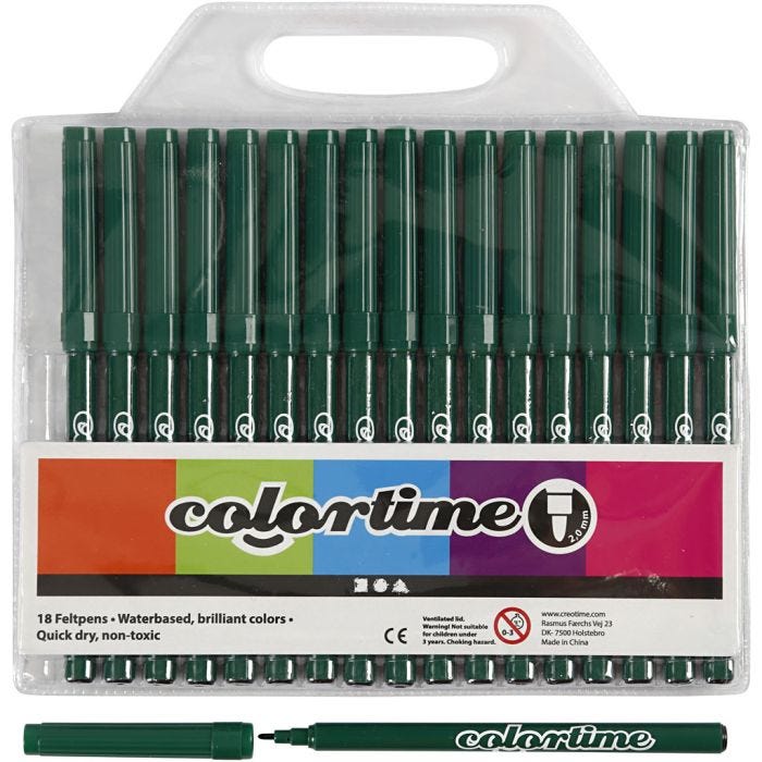 Colortime Markers, line 2 mm, dark green, 18 pc/ 1 pack