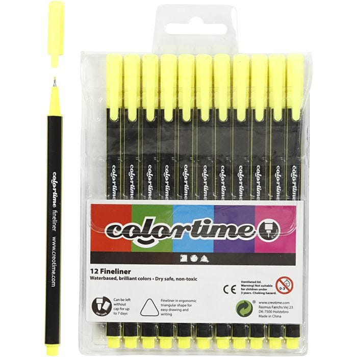 Colortime Fineliner Markers, line 0,6-0,7 mm, yellow, 12 pc/ 1 pack