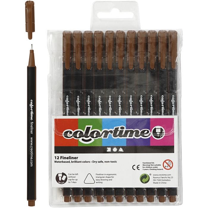 Colortime Fineliner Markers, line 0,6-0,7 mm, brown, 12 pc/ 1 pack