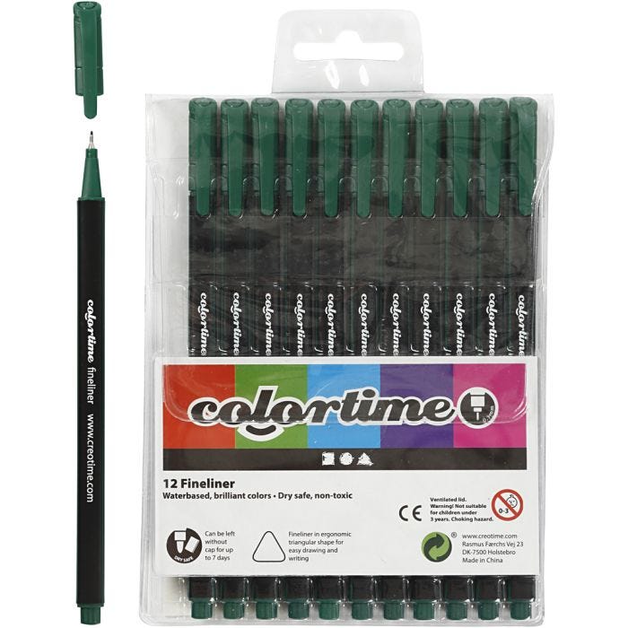 Colortime Fineliner Markers, line 0,6-0,7 mm, dark green, 12 pc/ 1 pack