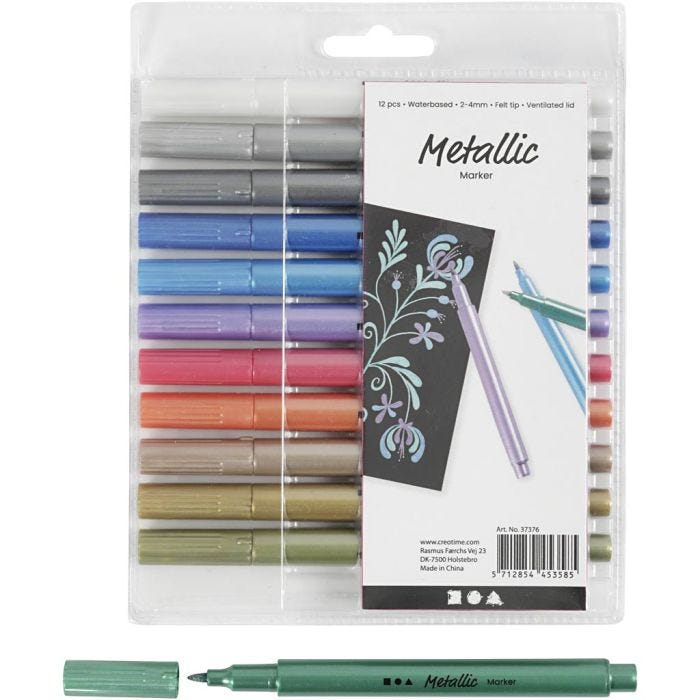Metallic marker, line 2-4 mm, metallic colours, 12 pc/ 1 pack