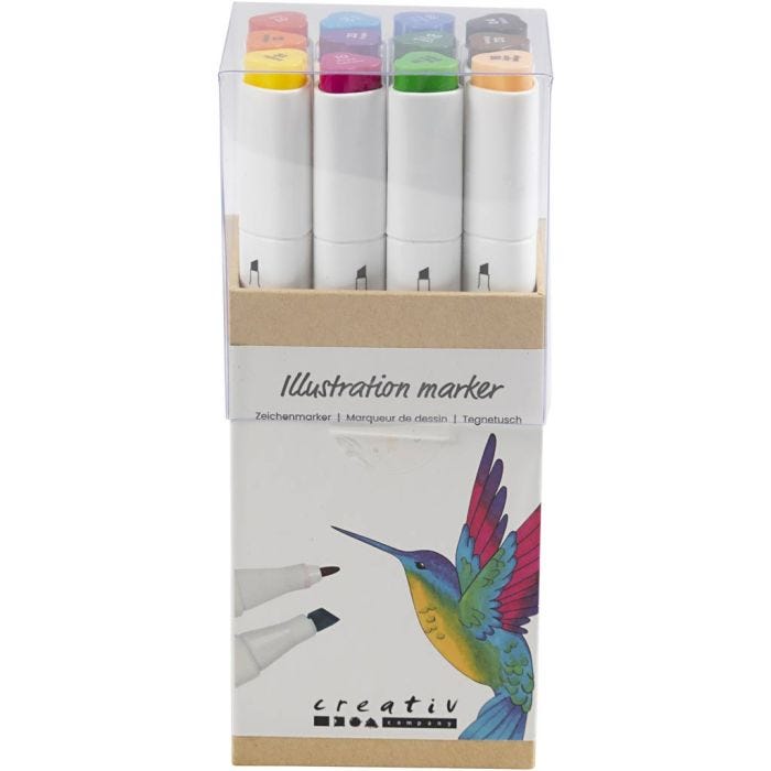 Illustration Marker, line 1+8 mm, standard colours, 12 pc/ 1 pack