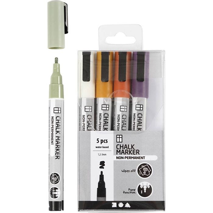 Chalk Markers, line 1,2-3 mm, mute colours, 5 pc/ 1 pack
