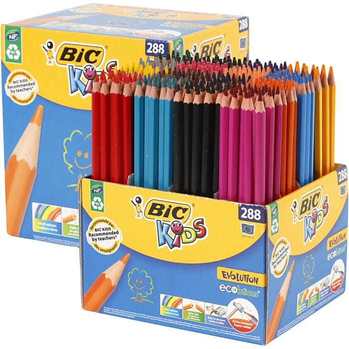 BIC Evolution Colour Pencils, L: 17,5 cm, lead 3 mm, assorted colours, 288 pc/ 1 pack