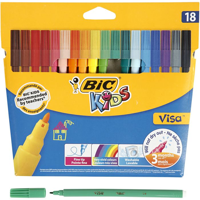 BIC Visa Fine Marker, line 1,6 mm, assorted colours, 18 pc/ 1 pack