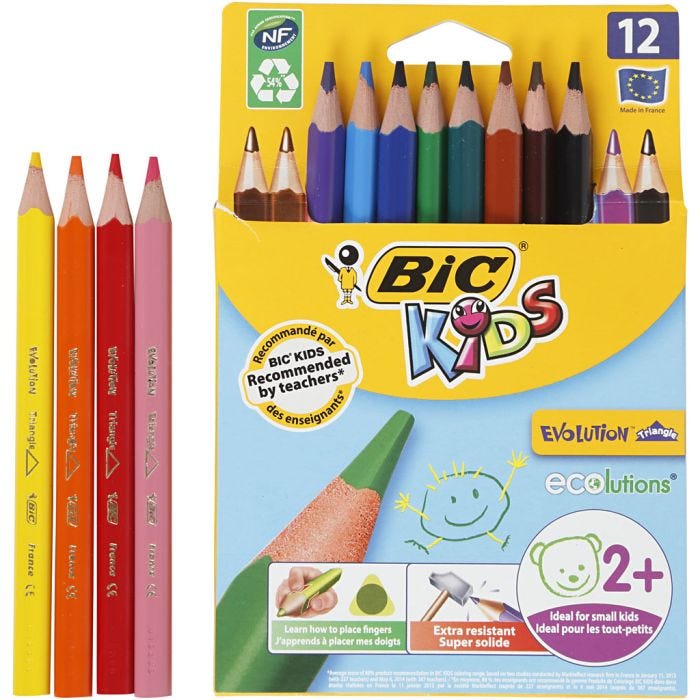 BIC Evolution Triangular Colouring Pencils, L: 14 cm, lead 5 mm, assorted colours, 12 pc/ 1 pack