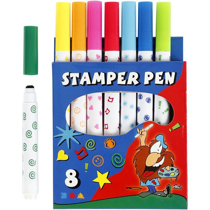 Stamping pens, assorted colours, 8 pc/ 1 pack
