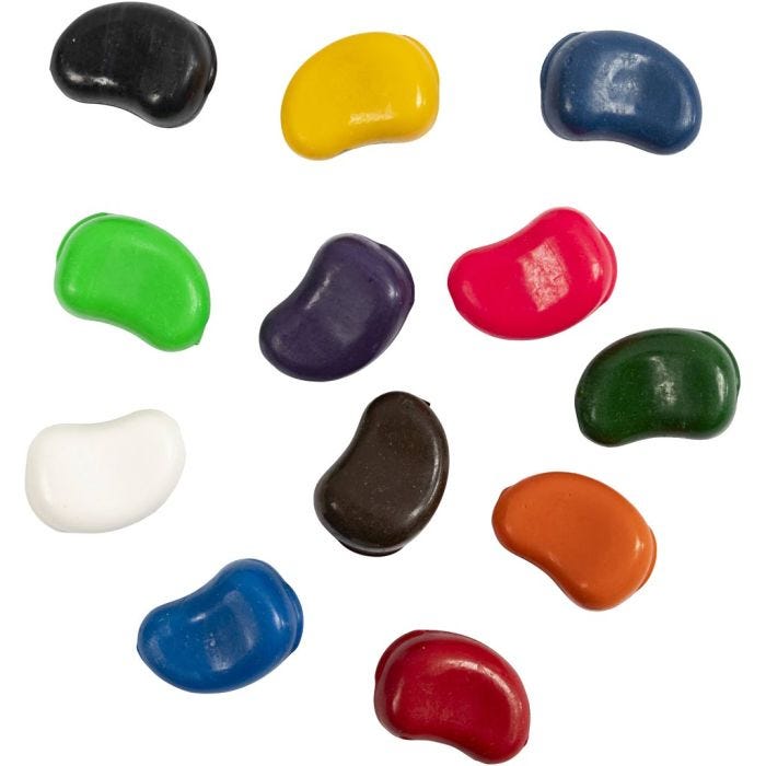 Crayons, Beans, L: 25 mm, thickness 15 mm, assorted colours, 4x12 pc/ 1 pack