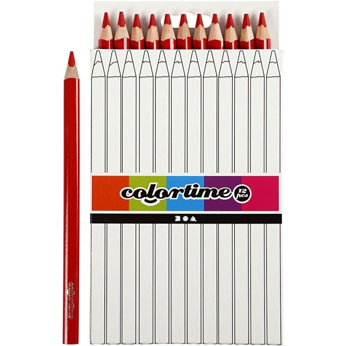 Colortime Colour Pencils, L: 17,45 cm, lead 5 mm, JUMBO, red, 12 pc/ 1 pack