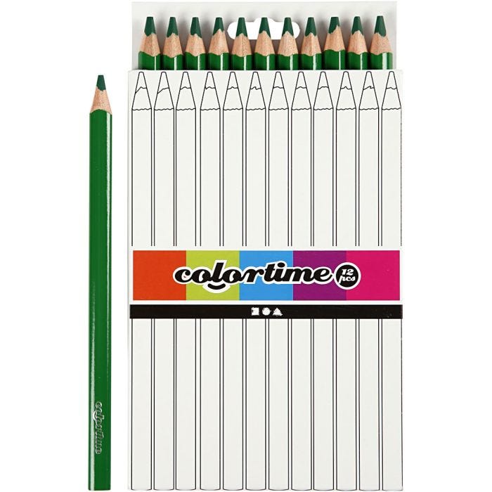Colortime Colour Pencils, L: 17,45 cm, lead 5 mm, JUMBO, green, 12 pc/ 1 pack