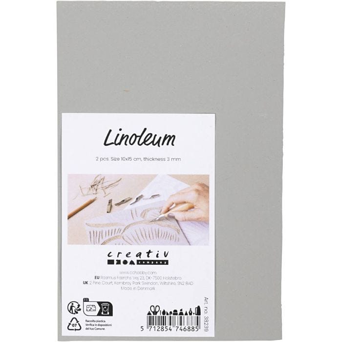 Linoleum, size 10x15 cm, thickness 3 mm, grey, 2 pc/ 1 pack