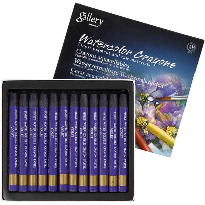 Watercolor Crayons, L: 9,3 cm, thickness 8 mm, violet (320), 12 pc/ 1 pack