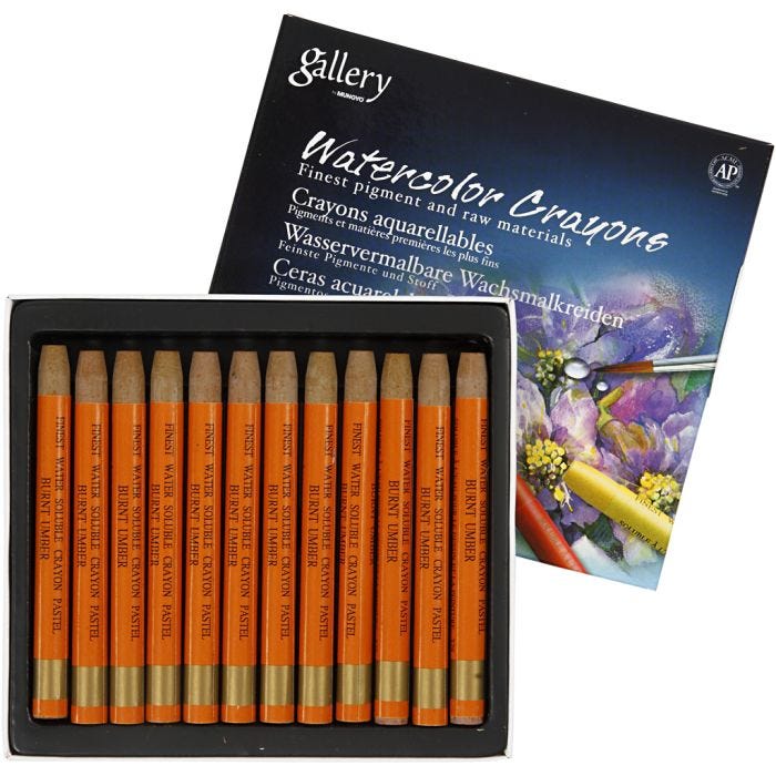 Watercolor Crayons, L: 9,3 cm, orange, 12pc/ 1 pack