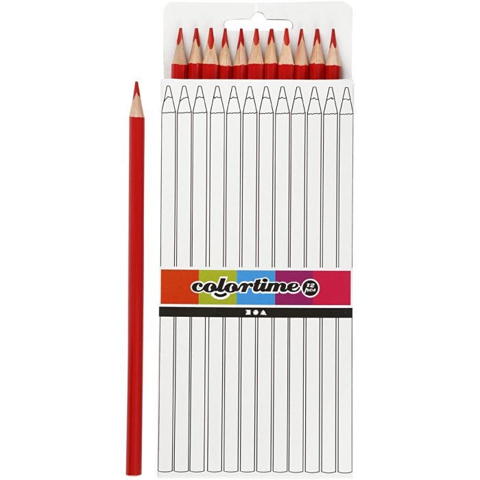 Colortime Colouring Pencils, L: 17 cm, lead 3 mm, red, 12 pc/ 1 pack