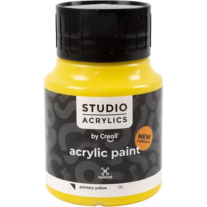 Creall Studio Acrylic Paint, semi opaque, primary yellow (06), 500 ml/ 1 bottle