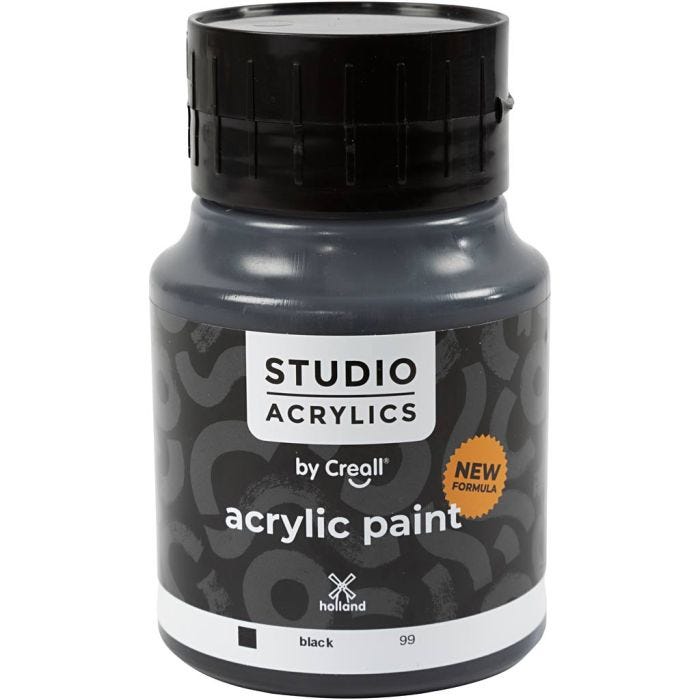 Creall Studio Acrylic Paint, opaque, black (99), 500 ml/ 1 bottle