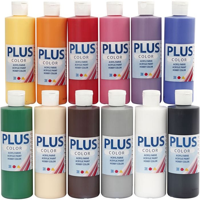 Plus Color Craft Paint, standard colours, 12x250ml/ 1 pack