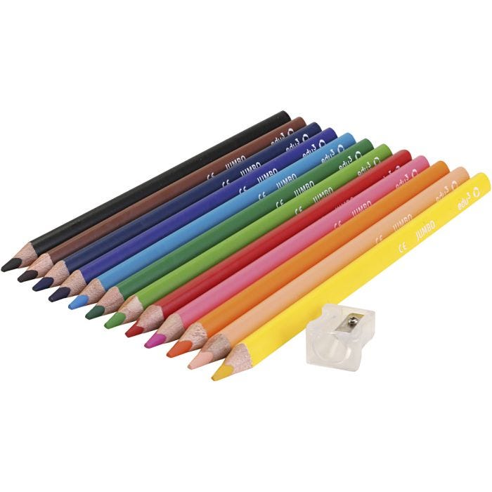 edu Jumbo Coloured Pencils, thickness 10 mm, lead 5 mm, assorted colours, 12 pc/ 1 pack
