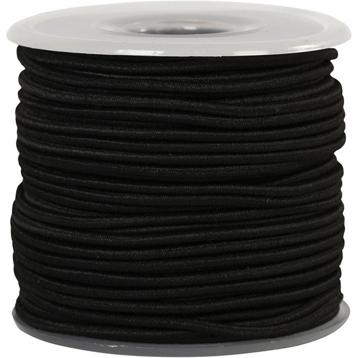 Elastic Beading Cord, thickness 2 mm, black, 25 m/ 1 roll