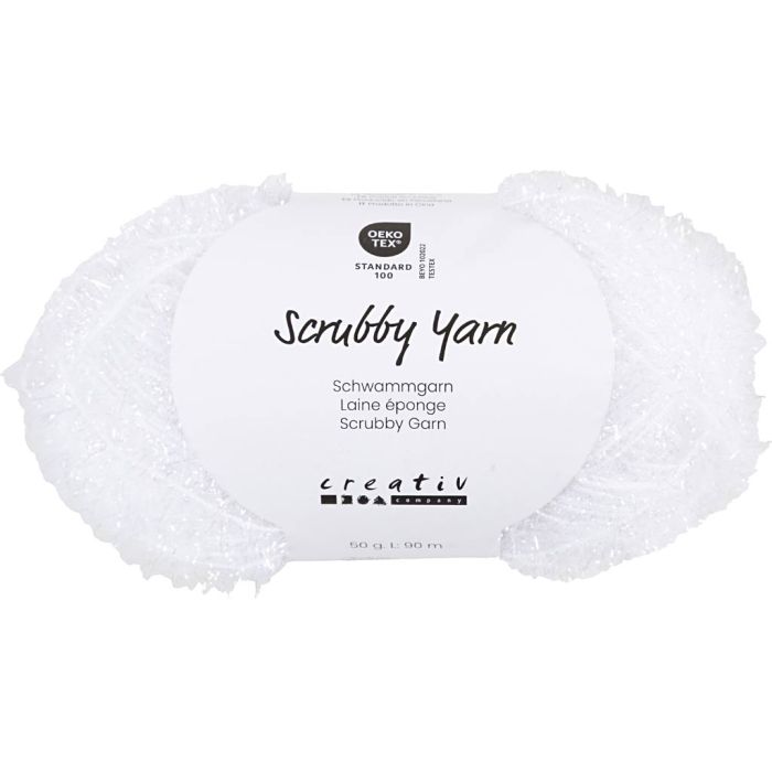 Scrubby Yarn, L: 90 M, white, 50 g/ 1 ball