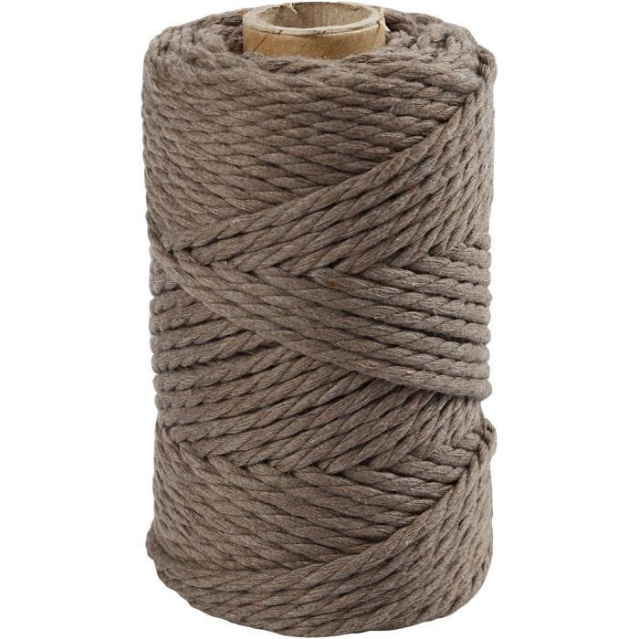Macramé cord, L: 55 M, dia. 4 mm, light brown, 330 g/ 1 roll