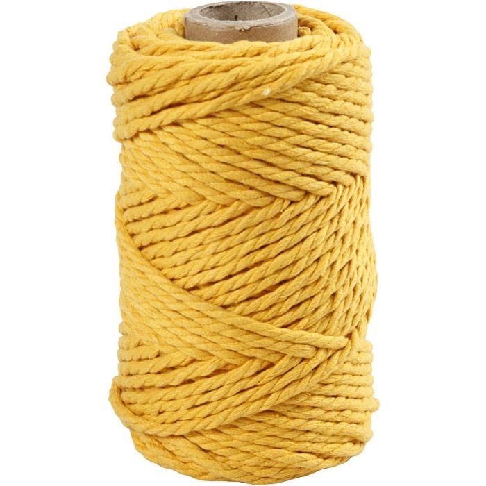 Macramé cord, L: 55 M, dia. 4 mm, yellow, 330 g/ 1 roll