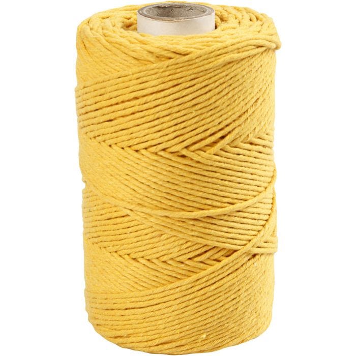 Macramé Cord, L: 198 M, dia. 2 mm, yellow, 330 g/ 1 roll
