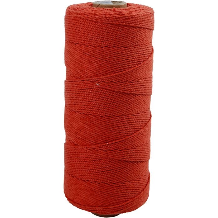 Macramé cord, L: 315 M, thickness 1 mm, Thin quality 12/12, red, 220 g/ 1 ball